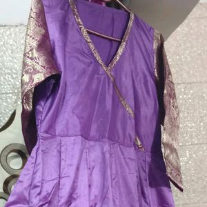 Satin Silk Purple Anarkali Kurta+Dupatta+Legging