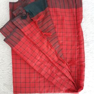 Red and Black Check Saree (Women)