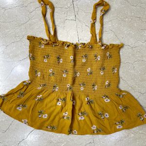 Yellow Smocked Strap Floral Top