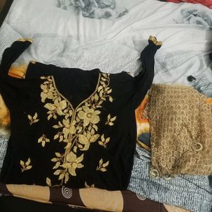 Embroided Black Kurta With Dupatta