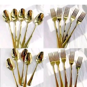 Premium Golden Spoon And Fork Pack Of Six