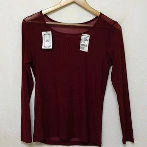 Trendy New Maroon Mesh Top For Women