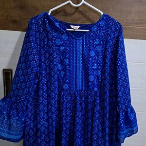 Blue Itse Kurta With Foil Print