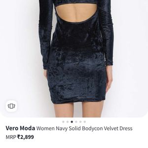 Vero Moda Women Navy Blue Bodycon Velvet Dress