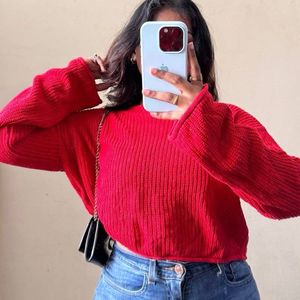 Red knit pullover