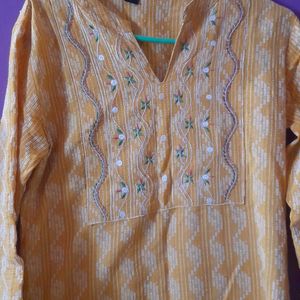 Women Yellow Embroidery Kurti