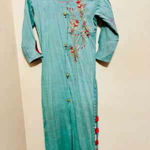 See Green Hand Embroidered Kurta