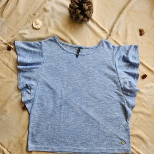 Blue Frill Arm Top From L.O.V. By Westside