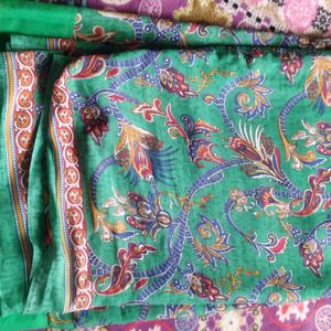 Green Saree With Multiple Color Designs