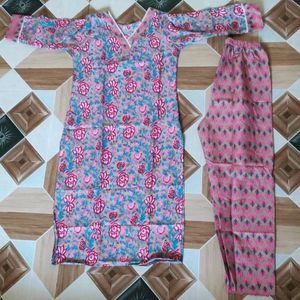 Trendy Cotton Floral Kurti Set with Pants