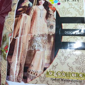 Pakistani Chiffon Dress Peach Unstitched Party Wear With Patch Work