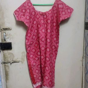 Pink And White Kurta Set With Cotton Lining