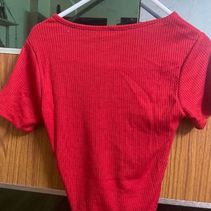 SSS Red Ribbed crop Tshirt Top