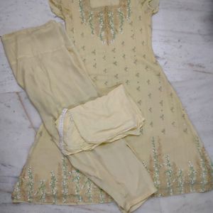 Yellow Embroidery Square Neck Kurta Set