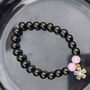 Black Beads Bracelet With Charm