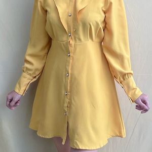 Cute Pearl Buttoned Yellow Dress