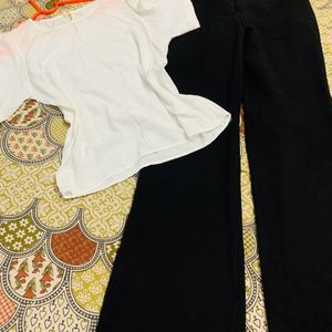 30 SizeBlack Bellbotom Pant With Cute White Top