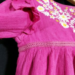 Babyhug Pink Embroidery Printed Dress (Girls)