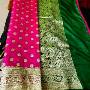 Beautiful soft Rani pink Banarasi saree