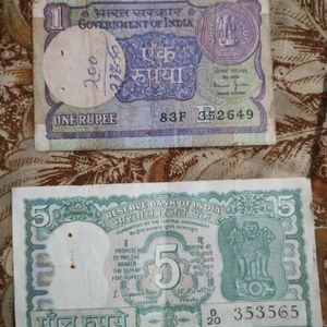 Rare Five And One Rupee Note
