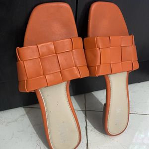 Orange Open Toe Flats