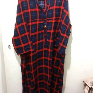 Red And Blue Checks Printed Kurta Xxl