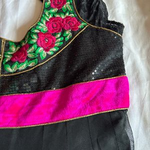 Women Black And Pink Anarkali Dress