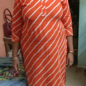 Orange Lehriya Kurti Like New