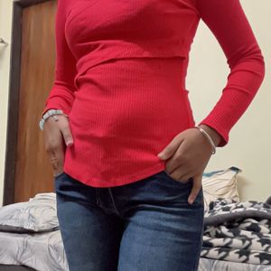 Red Wrap Semi Winter Top