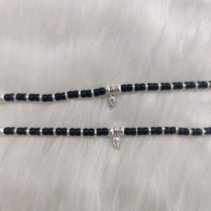 Pure Silver Black Beads Anklets For Women Nd Girls