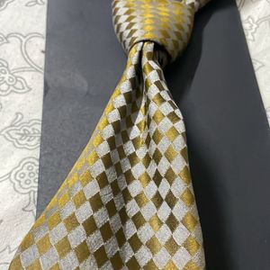 Koutons Golden Grey Checkered Tie Long Length