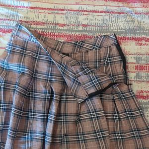 Brown Checkered Kpop Pleat Mini Tennis Skirt