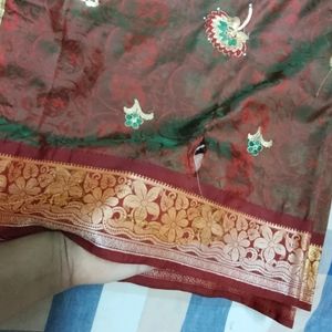 Greenish Maroon Grand Silk Saree With Blouse