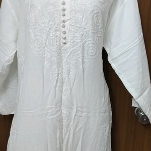 White Lacknavi Handwork Kurti