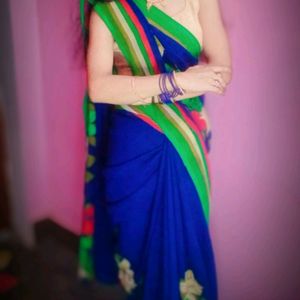 Blue Saree No Blouse