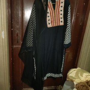 Women Black 4 Xl Summer Kurta With Dupata