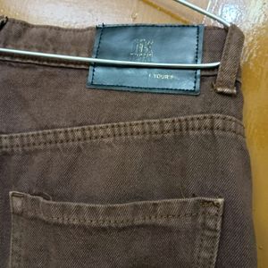 High Waist Straight Fit Brown Jeans