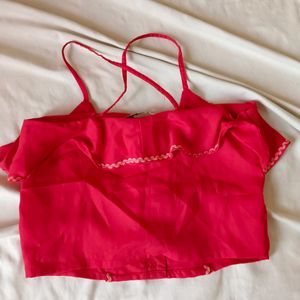 Ruffled Cross Back Crop Top