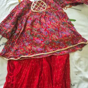 Red Embroidered Sharara Set