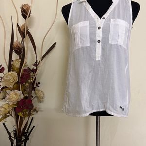 Branded Sleeveless White Shirt