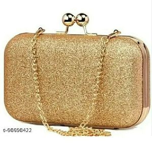 Trendy golden women's clutch With Chain