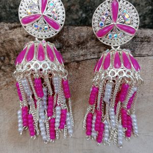 Jhumka Earrings - Pink