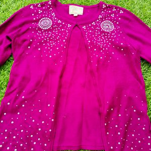 Debbie Morgan Branded Cardigan Magenta Full Sleeve