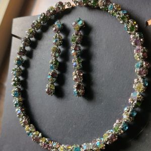 Multi Colour Round Necklace And Beautiful Earing