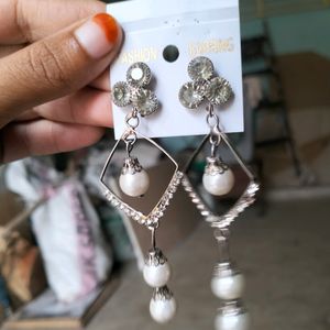 Party Wear White Earring