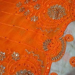 Orange Golden Heavy Work Saree