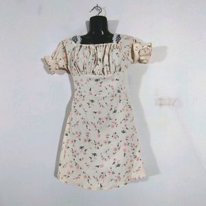 Cream Floral Printed Dress