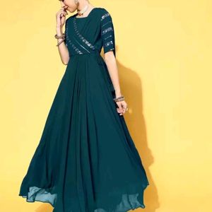 Trendy Saree Gown IN Bottle Green Color