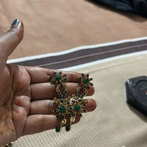 Beautiful Green And Golden Earrings