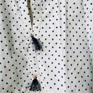 Polka Dot White Cotton Kurta